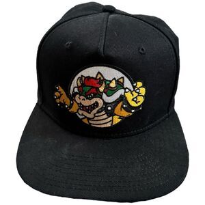 Super Mario Nintendo Koopa Bowser Black Snapback Adjustable Baseball Cap Hat.
